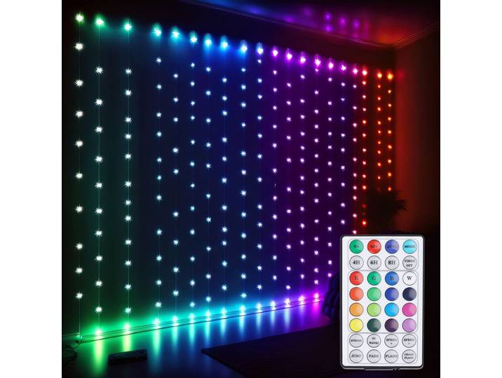Mehrfarbiger RGB Lichtervorhang 144 LEDs mit Fernbedienung