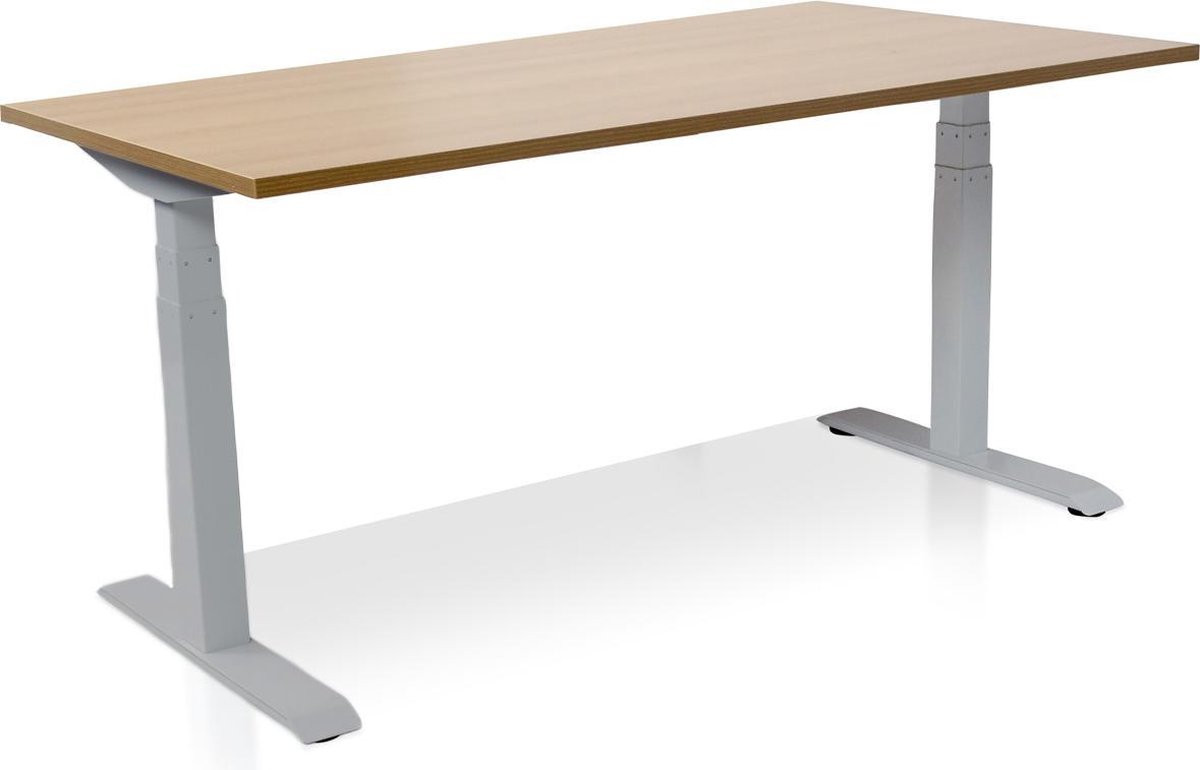 Lineaflex MRC Pro elektrisch verstelbaar zit-sta bureau met aluminium frame en havanna blad - B/D: 140 x 80 cm
