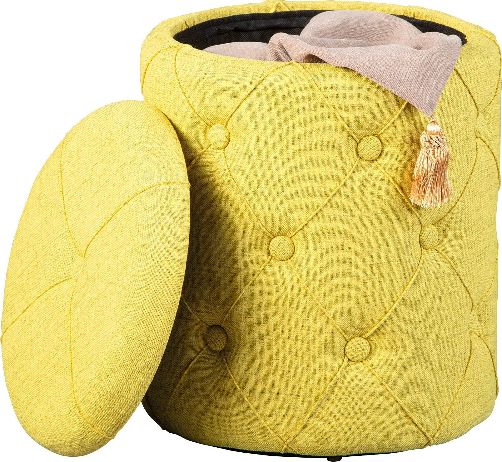 Hocker INTER LINK "Yapak Stauraumhocker, Sitzhocker, Pouf, moderne Trendfarben, Gelbgrün", gelb (gelbgrün), B:34cm H:40cm T:34cm, 100% Polyester, Hocker, Hocker, Mit Stauraum & abnehmbarem Deckel, 100% Polyester, BxTxH: 34x34x40 cm
