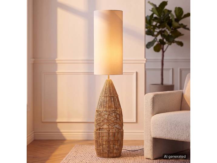 Lampadaire Cozad Ø 28cm Beige/Marron/Beige/Marron Lin E27