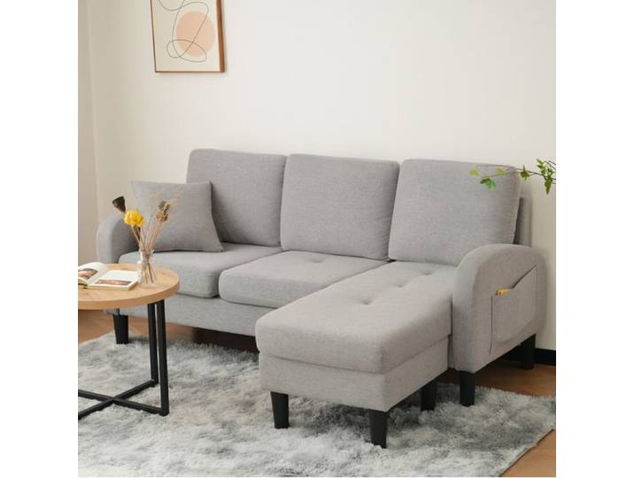 ELVORIN canapé d angle modulaire 166 x 118 x 77 cm 3 places tissu coton lin respirant gris