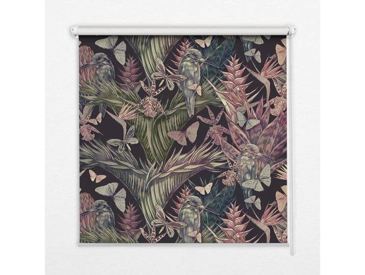 Tulup Innenrollo - Fensterrollo - Rollo - 140x140 cm - Exotische Pflanzen und Vögel, Violett, Kunststoff, Quadratisch, 140x140x0.5 cm, Heimtextilien, Vorhänge, Rollos