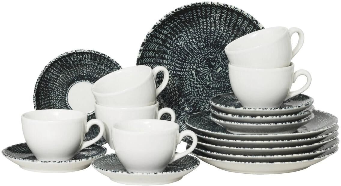 Kombiservice THOMAS PORZELLAN "Sandora Darkblue Set 18-tlg./Kombi", schwarz-weiss (weiß, dunkelblau), 18, Porzellan, Geschirr-Sets, Kombiservice weiß, dunkelblau 18