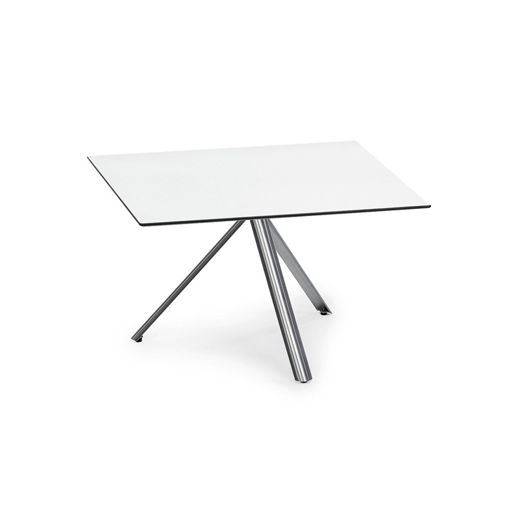 Weishäupl Trio Beistelltisch 70 x 70cm (HPL weiß, Edelstahl gebürstet) HPL weiß | Edelstahl gebürstet TR707006+TR004502