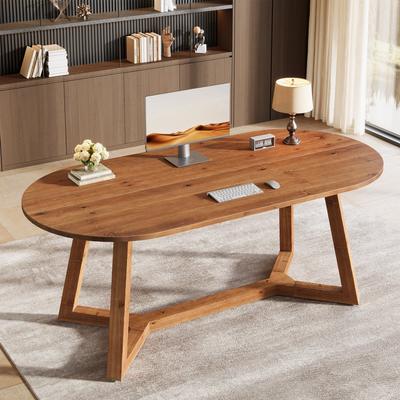 1Easylife Oval Desk Home Office Furniture Solid Wood 63-inch Writing Table