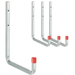 Relaxdays Wandhaken Garage 4er Set Rot,Silber