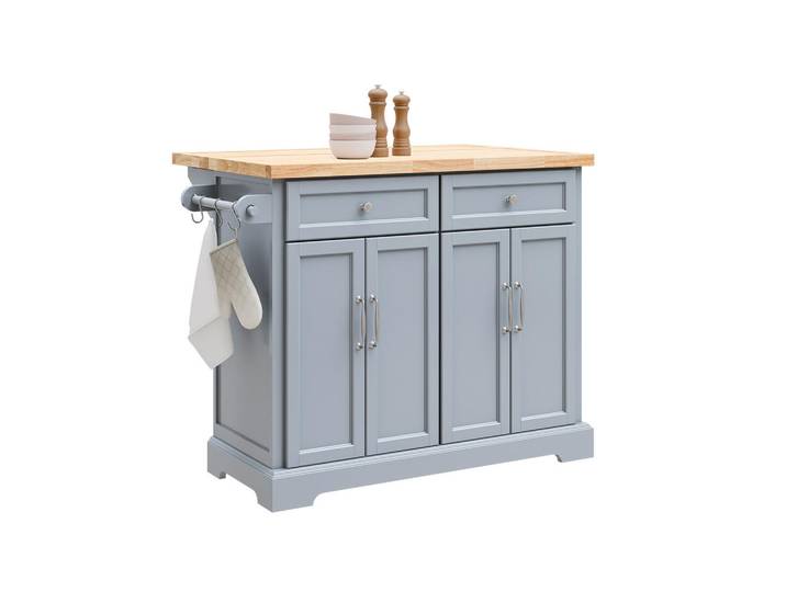 SoBuy Kücheninsel mit Edelstahl-Arbeitsplatte Grau, Holzwerkstoff, Holz, 115x92x71 cm, Küchen, Küchenmöbel, Kücheninseln