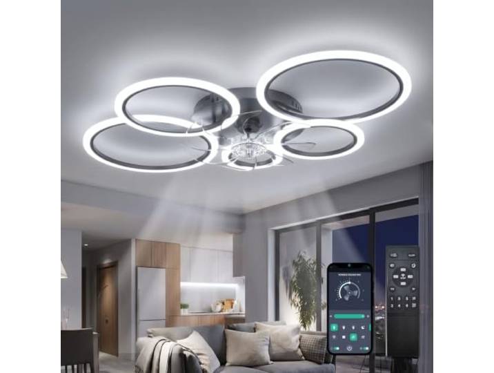 ycwdcz Plafonnier Ventilateur de Plafond LED\, Rond Luminaire Plafonnier Ventilateur Silencieux\, Dimmable\, 6 vitesses\, Moteur DC\, Mode Eté/Hiver\, Lampe Ventilateur Plafond Chambre\, Noir