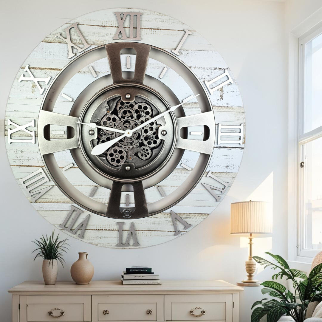 The Gears Clock Solid Wood Wall Clock Desert Beige Oversize 91.4cm