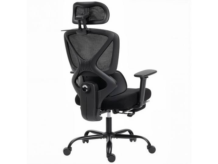 Gisaae Drehstuhl ergonomisch Rollen Netzstoff Lendenstütze Armlehnen verstellbare Kopfstütze, Schwarz, Kunststoff, 73x128x75 cm, Büromöbel, Bürostühle, Drehstühle
