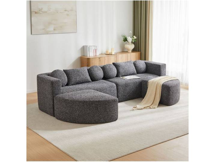 ROVRYN Canapé modulable convertible 4 places en chenille noire 292 x 165 x 68 cm sans montage