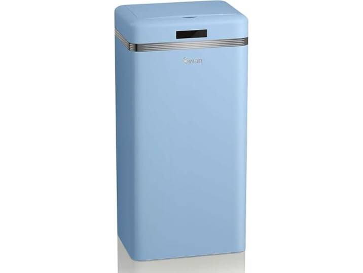 Swan Retro Automatischer Küchenmülleimer, Bewegungssensor, 45 Liter, Metall, intelligenter Recycling-Abfalleimer, große Kapazität, Vintage-Design, Pastellblau