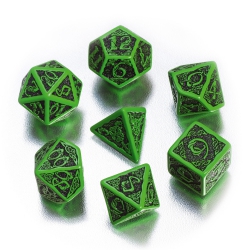Q-Workshop Celtic 3D Revised Würfel-Set - 7 Stück - grün und schwarz 257530