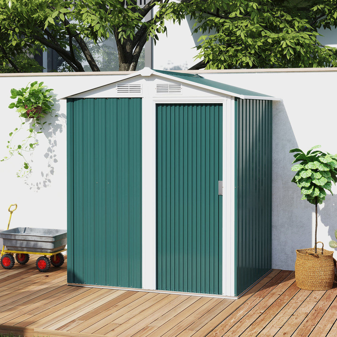 Outsunny Brely 5ft x 4ft Garden Shed Metal Tool Storage Shed Green Green;White 152cm W X 132cm D X 188cm H