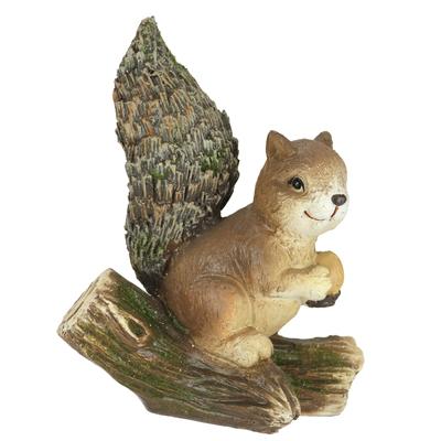 Dekofigur I.GE.A. "Eichhörnchen auf Baumstamm", braun, B:18cm H:20cm, Polyresin, Dekofiguren, Tierfigur Gartendeko Herbstdeko Winterdeko Statue Tierfigur Skulptur