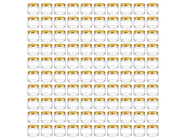 Vitrea 200x Marmeladengläser 200 ml - mit Deckel Gold TO 66 - Einmachgläser zum befüllen mit Schraubdeckel - Sturzgläser für Marmelade Schraubgläser - leere Gläser - 200 Stück