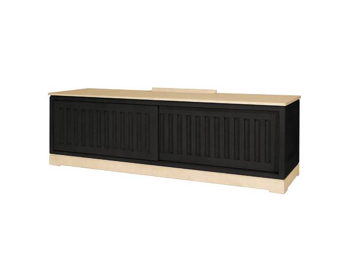 TV-Lowboard Geriffelt m. Einsatz Pinie Massiv, gebürstet Schwarz/Schwarz/Pinie Creme 166cm