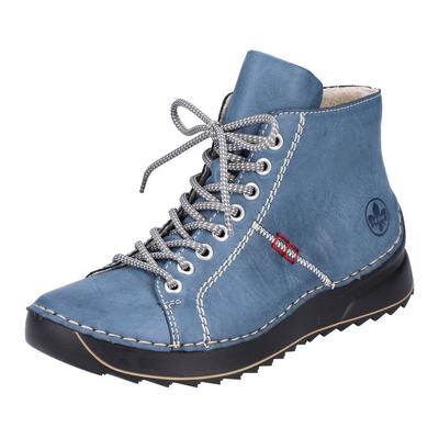 Schnürboots RIEKER, Damen, Gr. 39, blau (royalblau), Lederimitat, Schuhe Schnürboots, mit Ziernähten