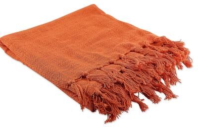 Novica Handmade Persimmon Charm Cotton Throw Blanket