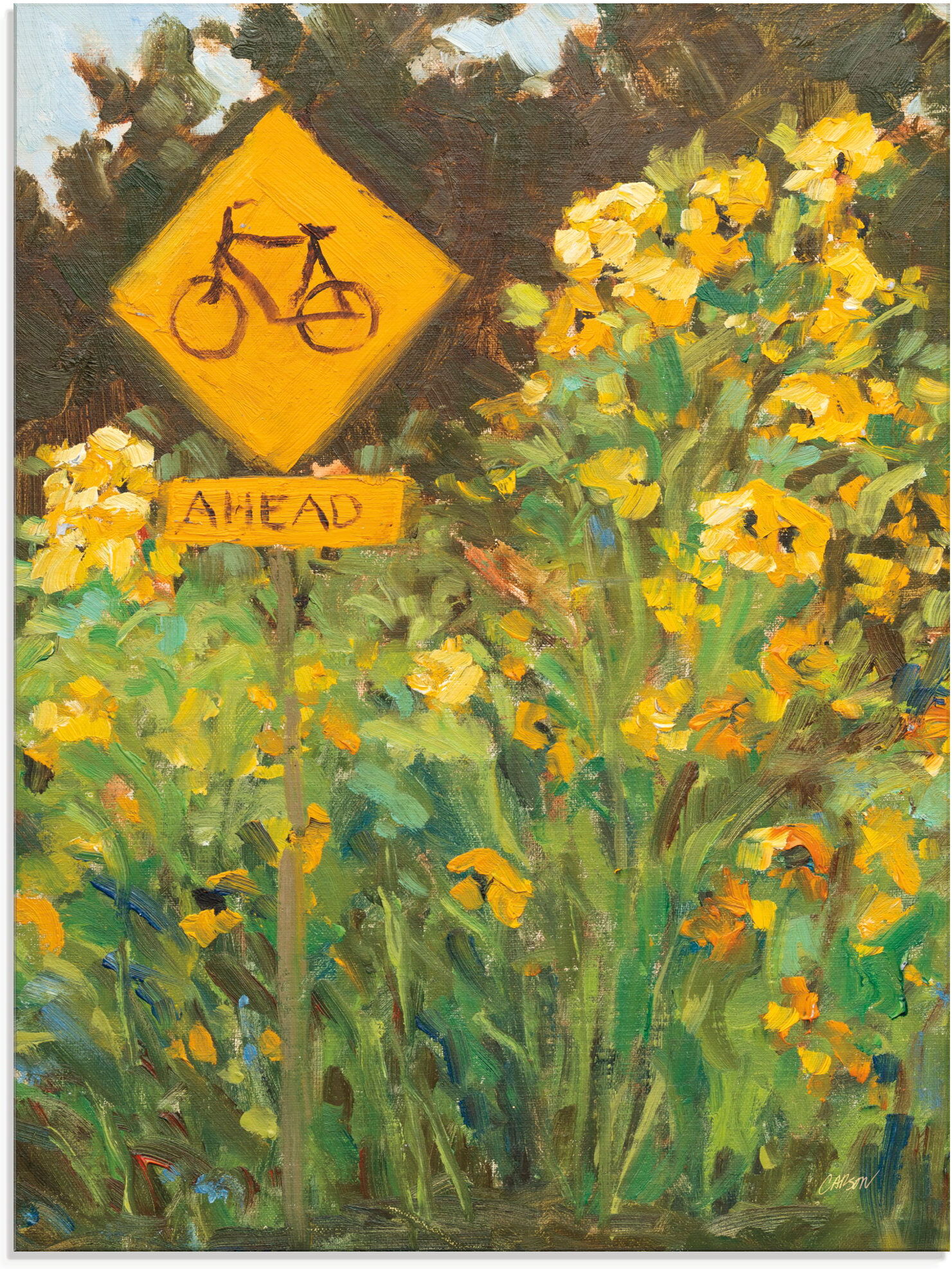 Glasbild ARTLAND "Bicycle Crossing", gelb (farbe bild(er): gelb), B:60cm H:80cm, Bilder, Glasbild, in verschiedenen Grössen farbe bild(er): gelb B/H/T: 60cm x 80cm, Glasbild Blumenwiese Hochformat, 1 Stk.
