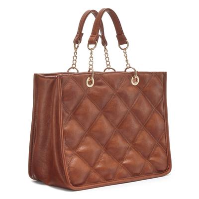 Handtasche VIVANCE "Henkeltasche, Schultertasche, Minibag, Damentasche", Damen, Gr. B/H/T: 32cm x 25cm x 11cm, camelfarben, Lederimitat, unifarben, Taschen Handtasche, mit modischer Steppung und Ketten-Details VEGAN