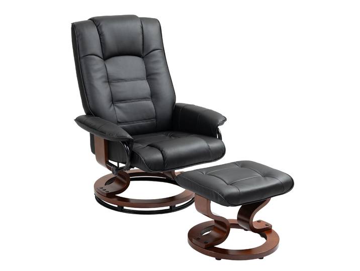 Relaxsessel Leder VITALII mit Hocker schwarz
