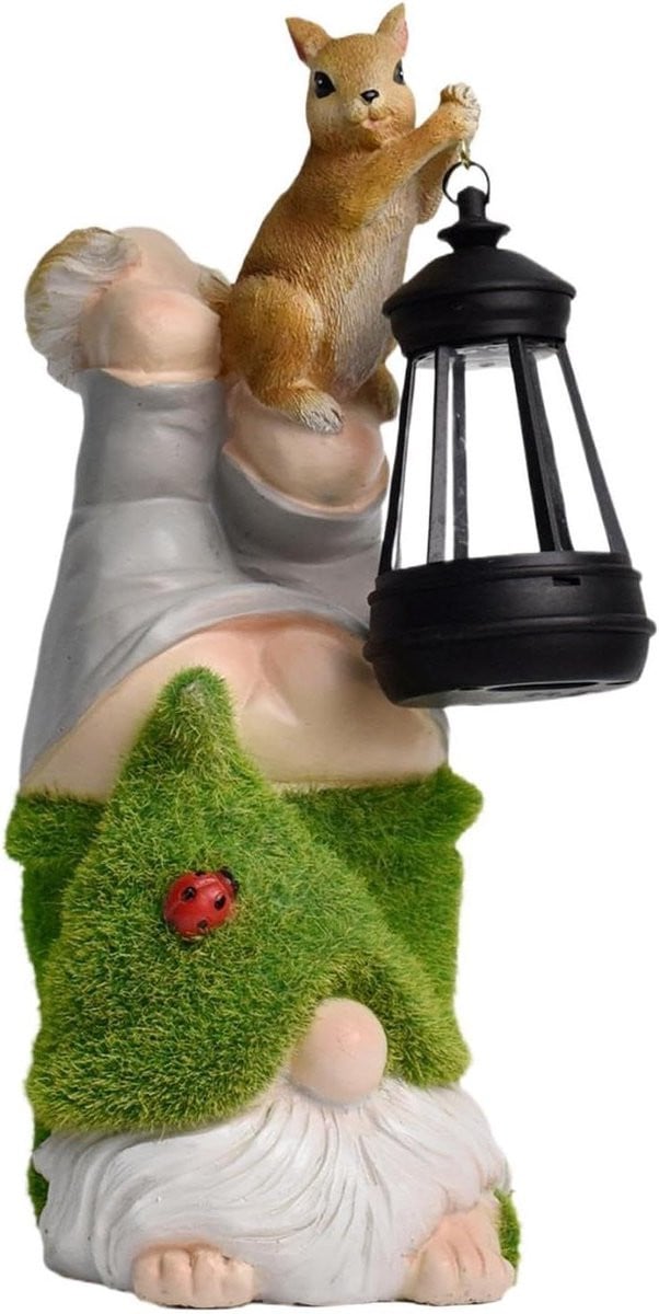 Tuinkabouter Beeldje Eekhoorn met LED Zonne-energie Lamp - Multicolor - Hoogte: 275 cm