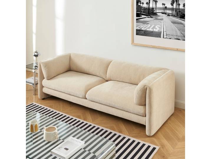 Ensemble canapés droits fixes 3+2 velours texturé beige