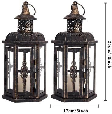 Inspired Finds Vintage Nordic Black Iron Candle Lantern Hanging Decor For Home & Wedding black 2pcs