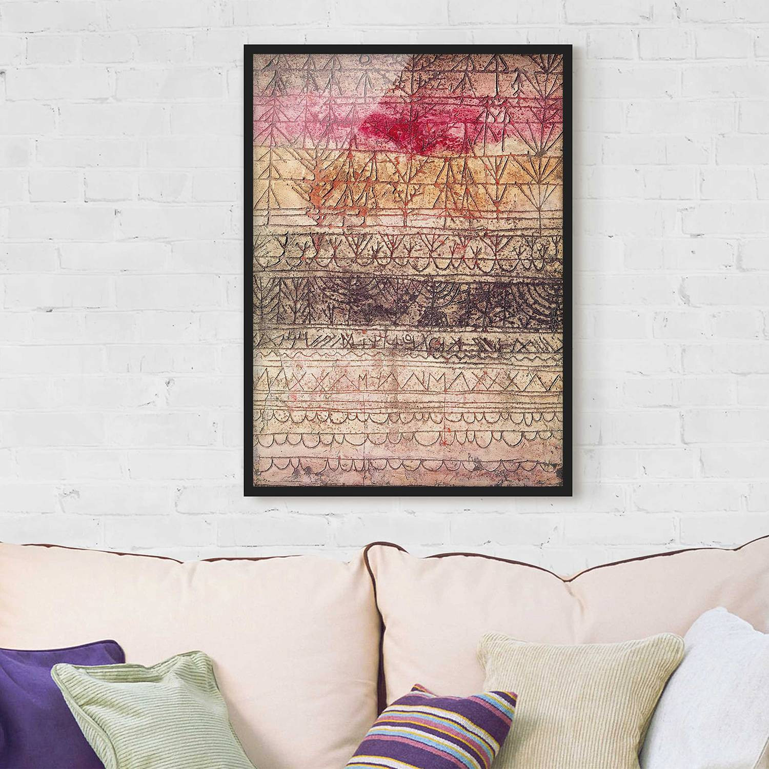 home24 Paul Klee Jungwaldtafel abstracte poster met houten lijst, beige, 50 x 70 cm