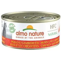 Almo Nature HFC Natural 150g Dose Katzennassfutter Sparpaket 48 x 150 Gramm Huhn und Garnelen