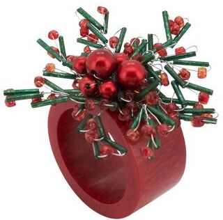 Saro Lifestyle Festive Finery Beaded Napkin Ring (Set of 4) - Red