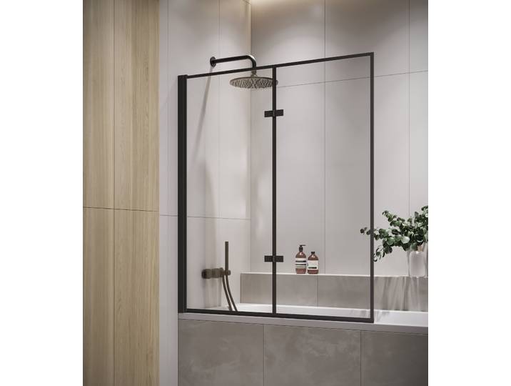 Badplaats Duschwand für Badewanne Medal 120 x 140 cm Schwarz - Drehbare Duschtrennwand mit 5 mm ESG Sicherheitsglas, Nano-Beschichtung