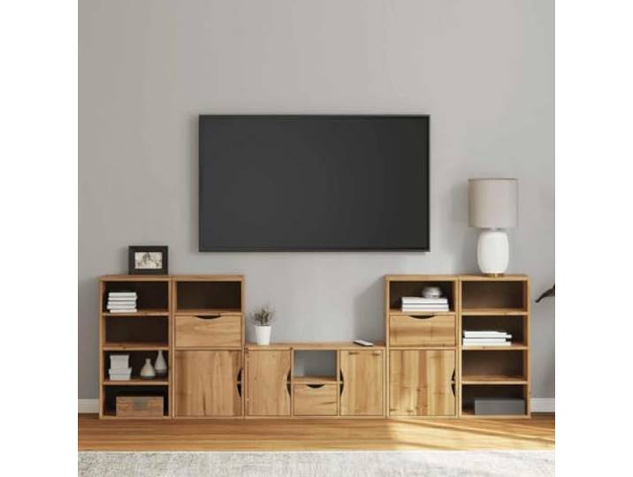 HEFZGDB ODDA Massivholz Kiefer Wohnwand mit Stauraum 5-TLG. TV-Schrank TV-Ständer Modulares Design Stabile Oberplatte für Multimedia-Geräte und Deko