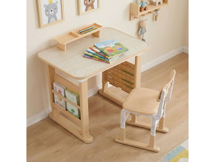 Bureau pour enfants avec chaise, réglable en hauteur, pour les 3-12 ans, avec étagère latérale et rangement pour les chambres d'enfants et les bureaux à domicile
