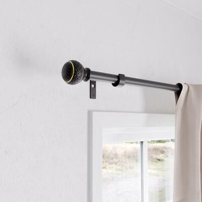 Acroma Modern Matte Black Adjustable Curtain Rod with Gold Accent Finials