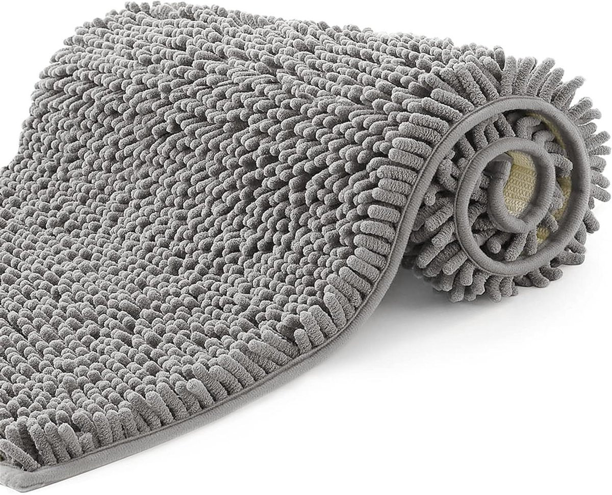 Grijs Badmat Antislip van Chenille Microvezel - 70 x 120 cm