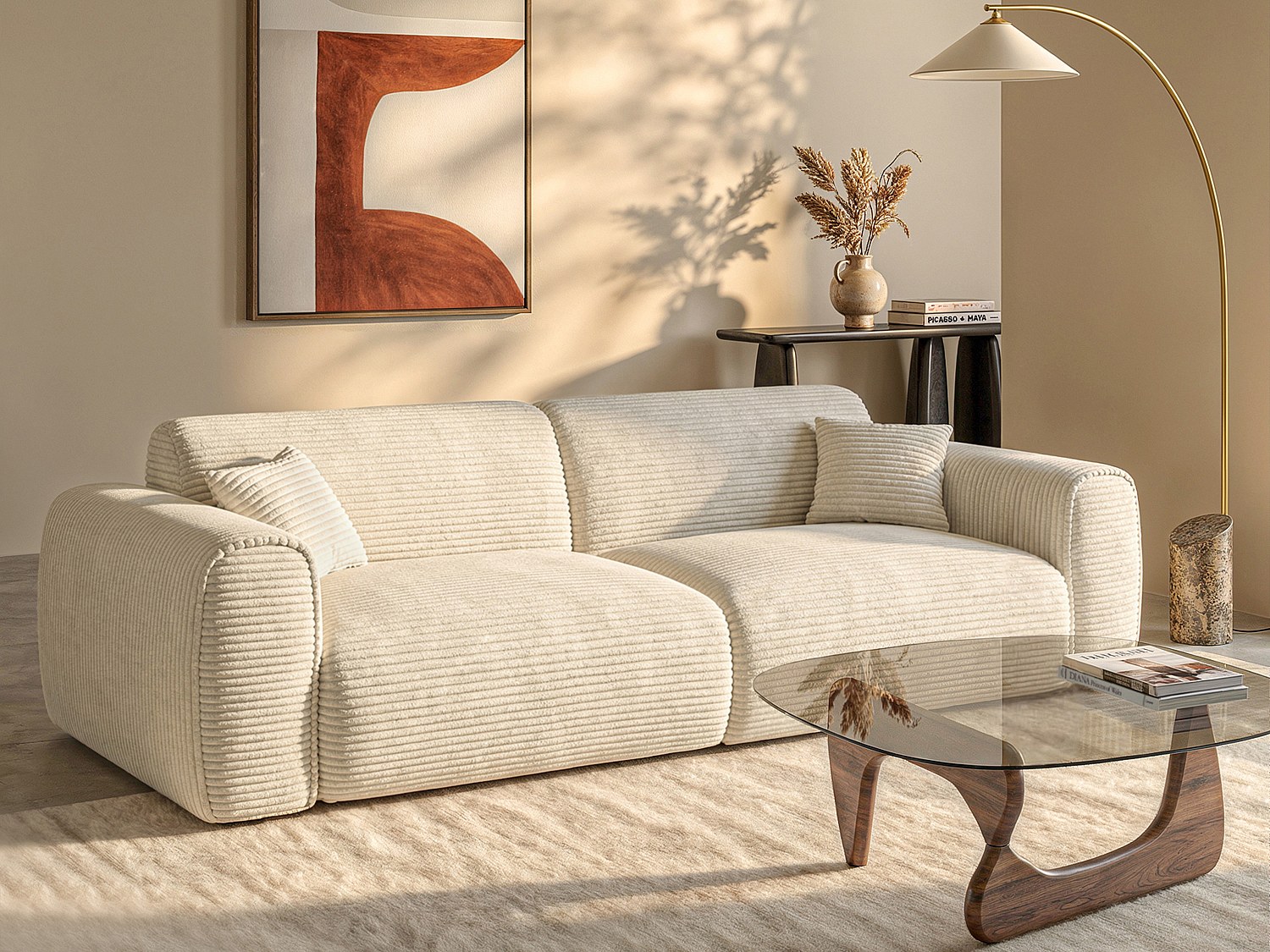 Vente-unique Sofa 4-Sitzer mit Matratze Schlafplatz 160 cm - Cord - Beige - POGNIA 8849087