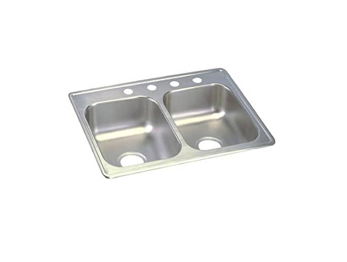 Elkay D22519 Dayton Küchenspüle, 63,5 cm, Doppelwaschbecken, Edelstahl, 4 Löcher für Wasserhahn