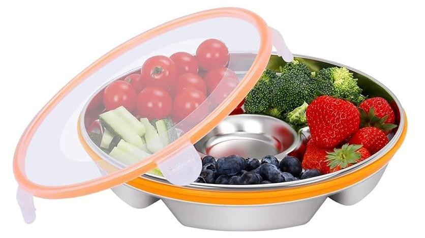Merkloze Divided Snack Tray met Deksel voor Fruit en Dips
