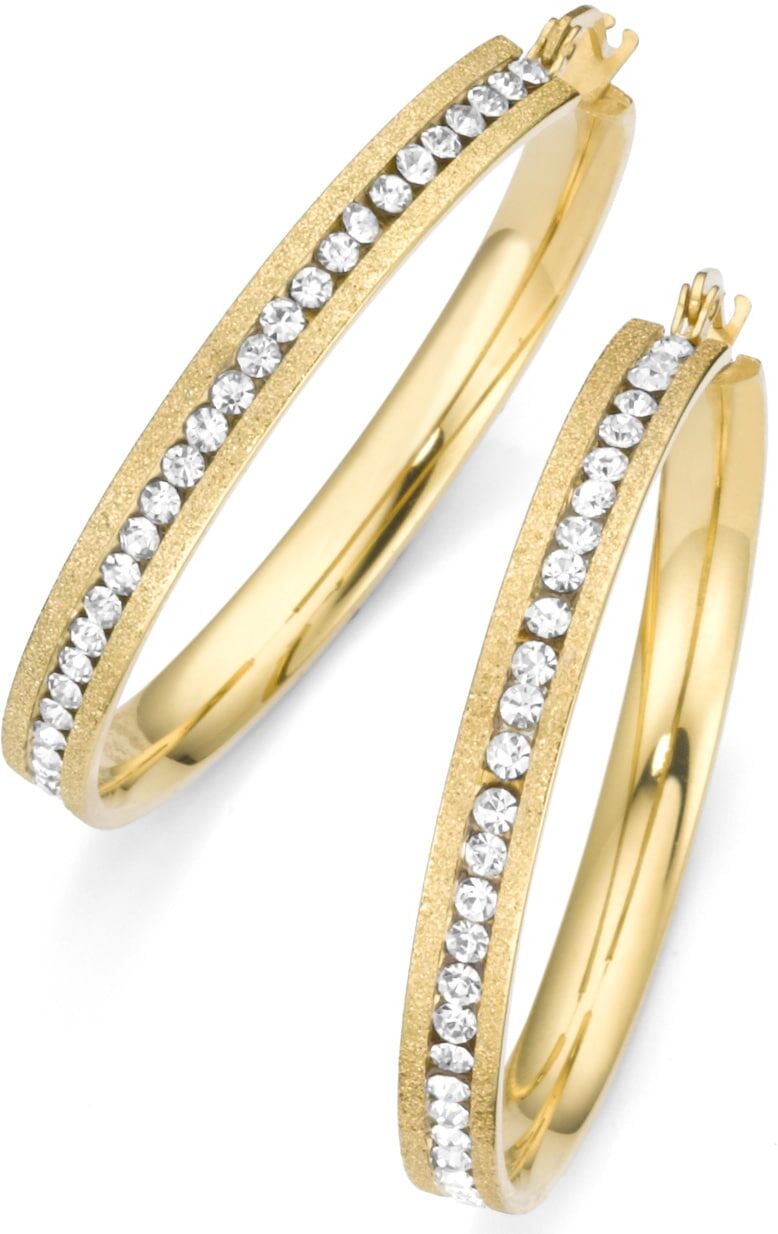 Paar Creolen FIRETTI "Schmuck Geschenk strukturiert", gold (goldfarben, kristallweiß), Ohrringe, Damen, 44,5mm, Edelstahl, Paar Creolen, mit Zirkonia (synth.) goldfarben, kristallweiß 44,5mm, Edelstahl