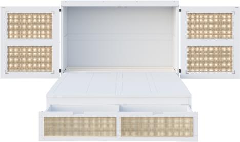 Schrankbett 140x200 cm Ohne Matratze Wandbett Vertikales Schrankbett Stauraumschubladen Rattan-Design Holzbetten Jugendbetten Einzelbetten Weiss