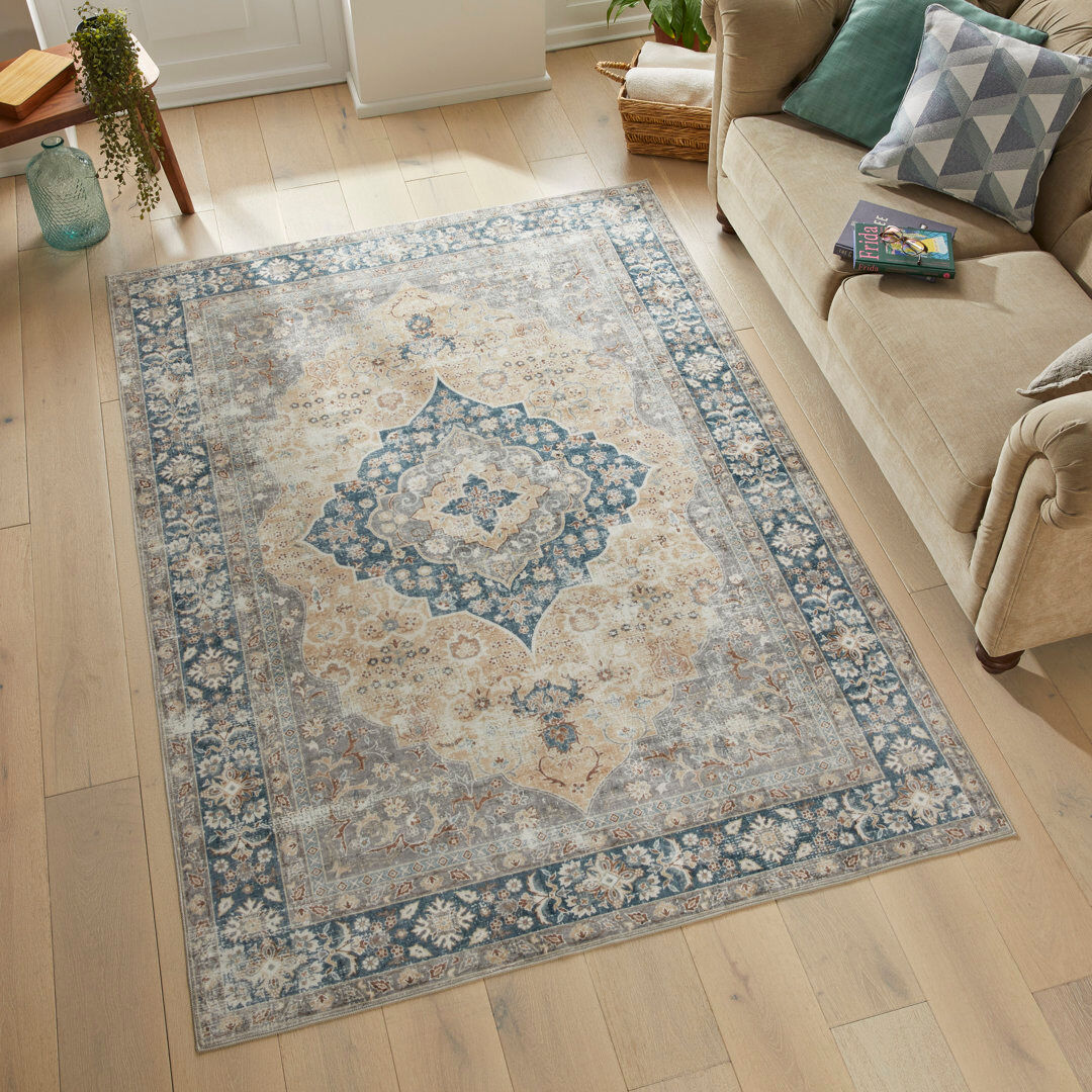 East Urban Home Traditional Gold Washable/Stain Guarded Area Rug Gold Rectangle 160 x 230 cm