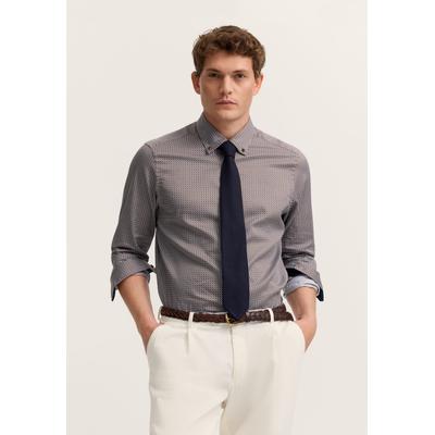 Businesshemd BUGATTI "Modern Fit", Herren, Gr. S, Normalgrößen, grau (70, braun), Satin, 100% Baumwolle, bedruckt, normal, Hemden, bedruckt mit Easy-Care