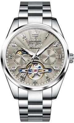 Everyday Crate OLEVS 7028 Automatic Mechanical Watch For Men With Luminous Watch Dial And Leather Strap grey