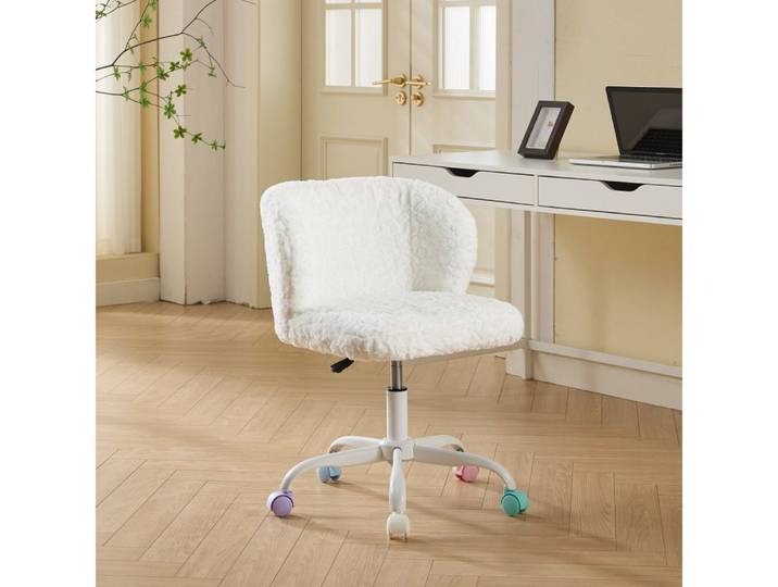 BBWL Drehstuhl Faux Rabbit Fur mit Höhenverstellung, Leise Rollen, Weich Gepolstert, Schreibtischstuhl, Flauschiger Drehstuhl ür Zimmer, Studium