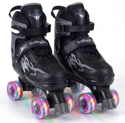 Costway Kids Roller Skates for Girls Boys Teens 4 Sizes Adjustable Quad Skates with Light-up Wheels-Black