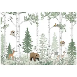 FOTOTAPETE Wald Tiere Grün 350x250 cm