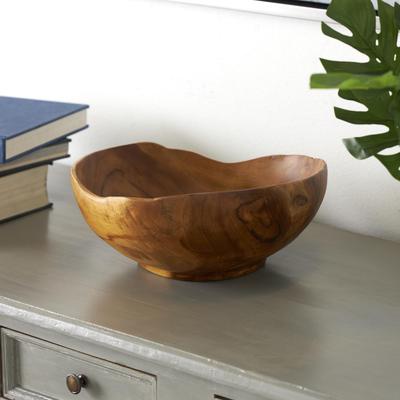 ARCILLA ELEMENTAL Brown or Black Teak Wood Handmade Decorative Bowl with Natural Grooves