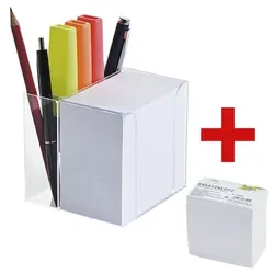 folia Zettelbox mit Stiftehalter inkl. Ersatzklotz weiß, 9.5x9.5x9.5 cm